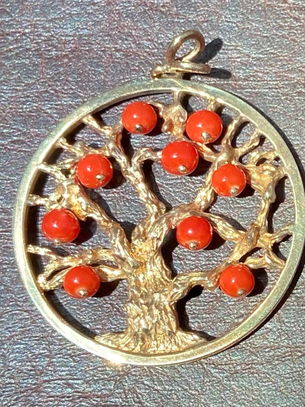 14 K Gold Tree of Life Pendant with Genuine Red Coral Beads 14.1 g